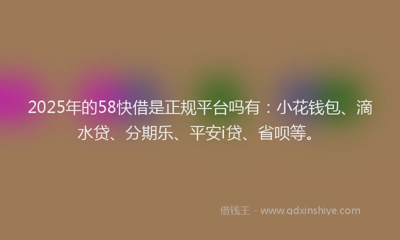 2025年的58快借是正规平台吗有：小花钱包、滴水贷、分期乐、平安i贷、省呗等。
