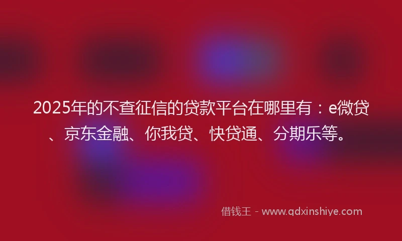 2025年的不查征信的贷款平台在哪里有：e微贷、京东金融、你我贷、快贷通、分期乐等。