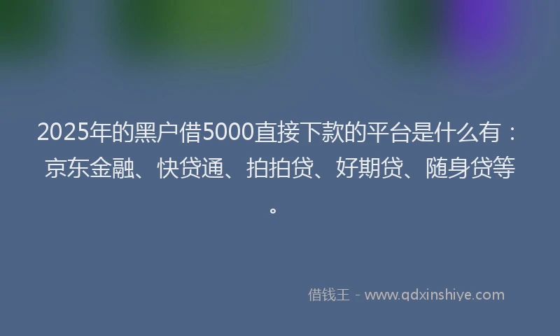 2025年的黑户借5000直接下款的平台是什么有：京东金融、快贷通、拍拍贷、好期贷、随身贷等。
