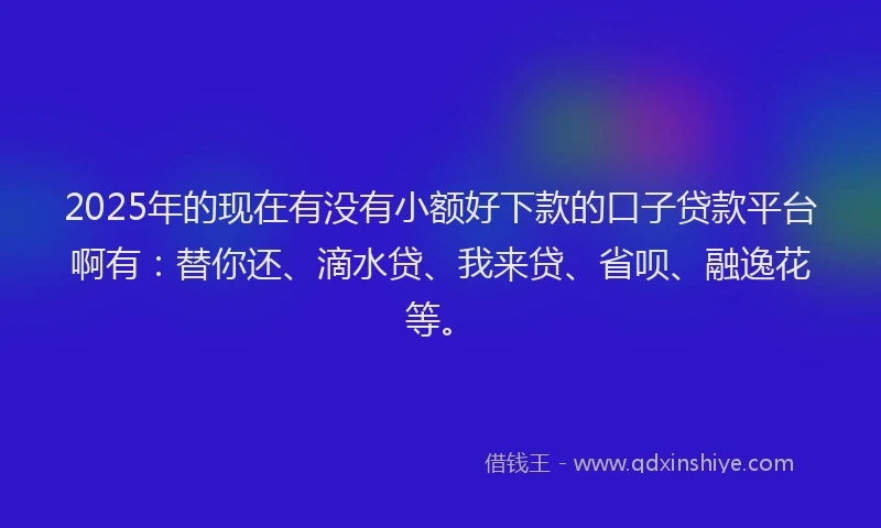 2025年的现在有没有小额好下款的口子贷款平台啊有：替你还、滴水贷、我来贷、省呗、融逸花等。
