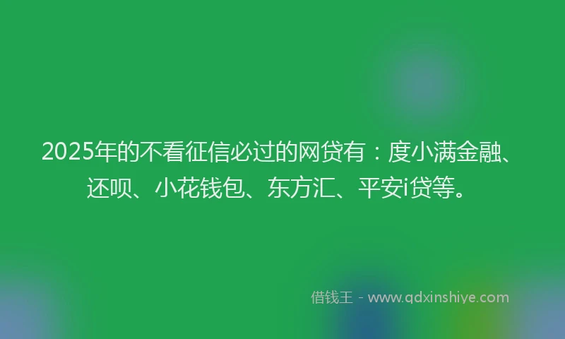 2025年的不看征信必过的网贷有：度小满金融、还呗、小花钱包、东方汇、平安i贷等。
