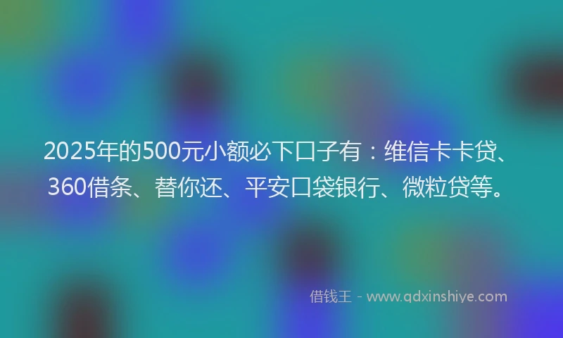 2025年的500元小额必下口子有：维信卡卡贷、360借条、替你还、平安口袋银行、微粒贷等。
