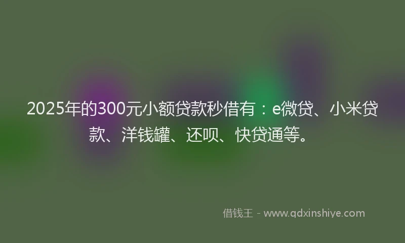 2025年的300元小额贷款秒借有：e微贷、小米贷款、洋钱罐、还呗、快贷通等。