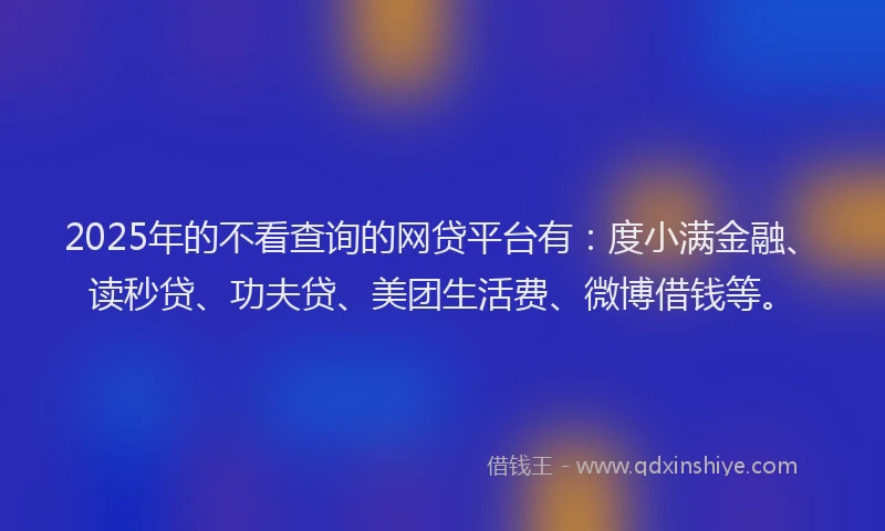 2025年的不看查询的网贷平台有：度小满金融、读秒贷、功夫贷、美团生活费、微博借钱等。