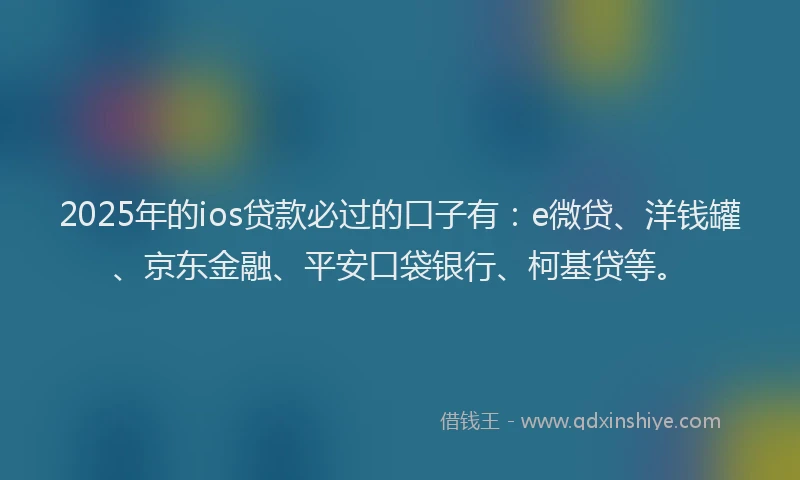 2025年的ios贷款必过的口子有：e微贷、洋钱罐、京东金融、平安口袋银行、柯基贷等。