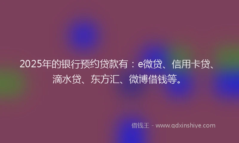 2025年的银行预约贷款有：e微贷、信用卡贷、滴水贷、东方汇、微博借钱等。