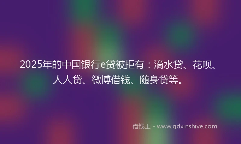 2025年的中国银行e贷被拒有：滴水贷、花呗、人人贷、微博借钱、随身贷等。