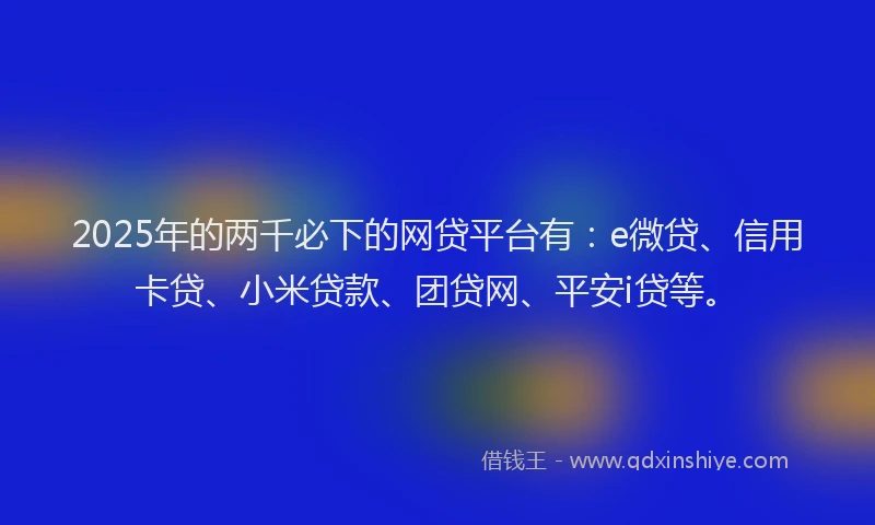 2025年的两千必下的网贷平台有：e微贷、信用卡贷、小米贷款、团贷网、平安i贷等。