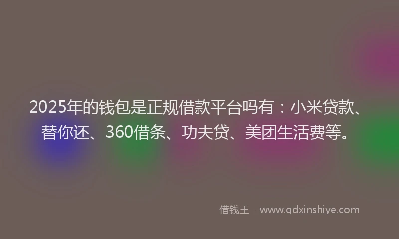2025年的钱包是正规借款平台吗有：小米贷款、替你还、360借条、功夫贷、美团生活费等。