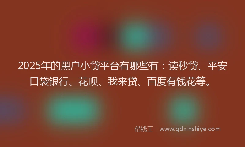 2025年的黑户小贷平台有哪些有：读秒贷、平安口袋银行、花呗、我来贷、百度有钱花等。