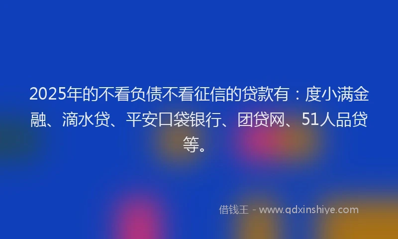 2025年的不看负债不看征信的贷款有：度小满金融、滴水贷、平安口袋银行、团贷网、51人品贷等。