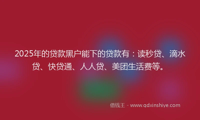 2025年的贷款黑户能下的贷款有：读秒贷、滴水贷、快贷通、人人贷、美团生活费等。