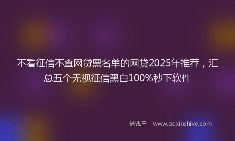 不看征信不查网贷黑名单的网贷2025年推荐，汇总五个无视征信黑白100%秒下软件