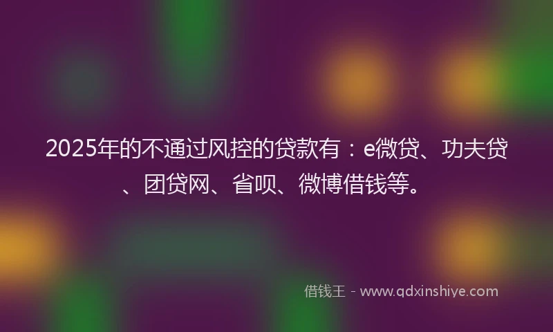 2025年的不通过风控的贷款有：e微贷、功夫贷、团贷网、省呗、微博借钱等。