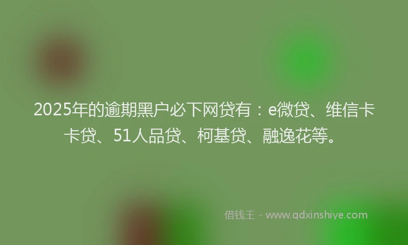 2025年的逾期黑户必下网贷有：e微贷、维信卡卡贷、51人品贷、柯基贷、融逸花等。