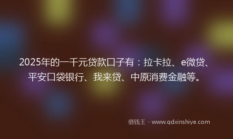 2025年的一千元贷款口子有：拉卡拉、e微贷、平安口袋银行、我来贷、中原消费金融等。