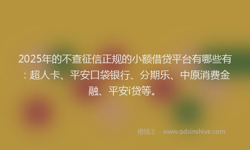 2025年的不查征信正规的小额借贷平台有哪些有：超人卡、平安口袋银行、分期乐、中原消费金融、平安i贷等。