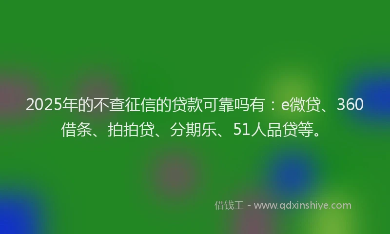 2025年的不查征信的贷款可靠吗有：e微贷、360借条、拍拍贷、分期乐、51人品贷等。