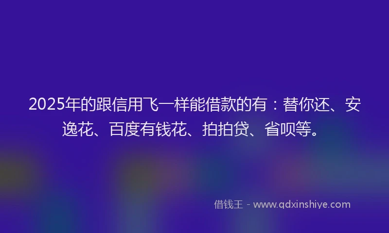 2025年的跟信用飞一样能借款的有：替你还、安逸花、百度有钱花、拍拍贷、省呗等。