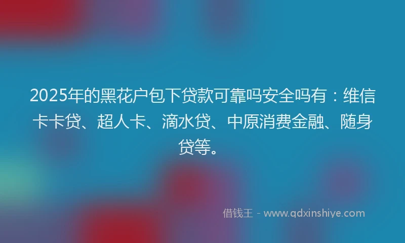 2025年的黑花户包下贷款可靠吗安全吗有：维信卡卡贷、超人卡、滴水贷、中原消费金融、随身贷等。