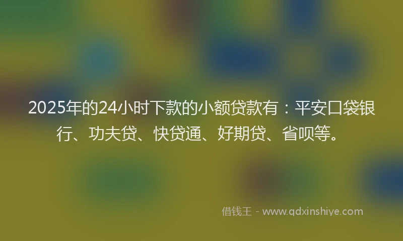 2025年的24小时下款的小额贷款有：平安口袋银行、功夫贷、快贷通、好期贷、省呗等。