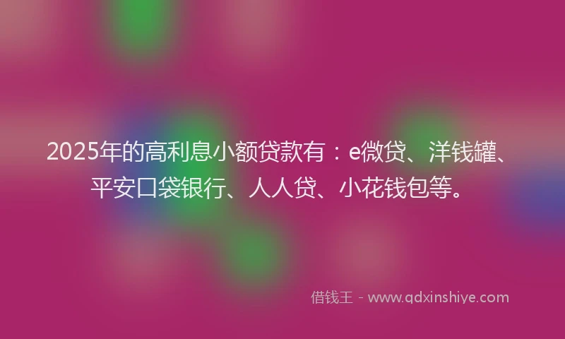 2025年的高利息小额贷款有：e微贷、洋钱罐、平安口袋银行、人人贷、小花钱包等。