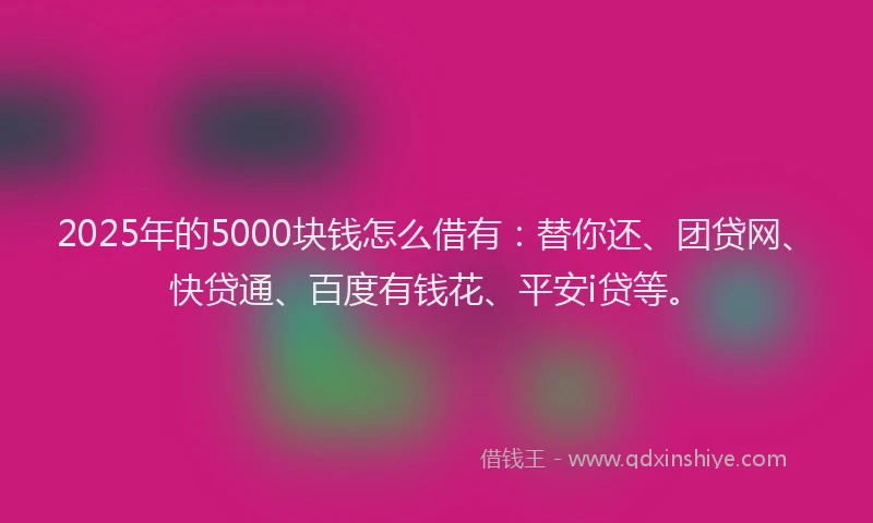 2025年的5000块钱怎么借有：替你还、团贷网、快贷通、百度有钱花、平安i贷等。