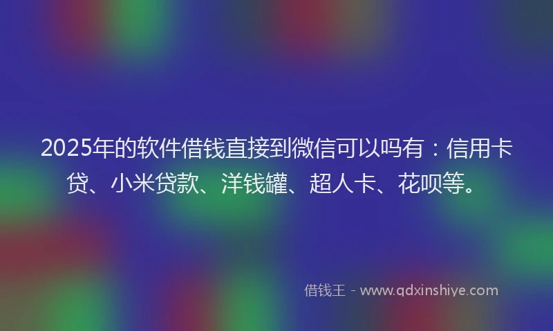 2025年的软件借钱直接到微信可以吗有：信用卡贷、小米贷款、洋钱罐、超人卡、花呗等。