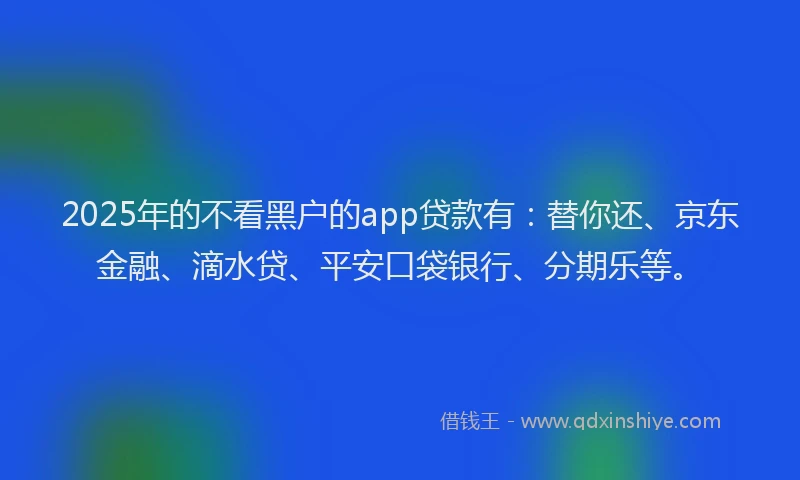 2025年的不看黑户的app贷款有：替你还、京东金融、滴水贷、平安口袋银行、分期乐等。