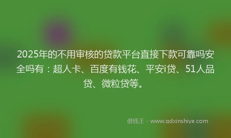 2025年的不用审核的贷款平台直接下款可靠吗安全吗有：超人卡、百度有钱花、平安i贷、51人品贷、微粒贷等。