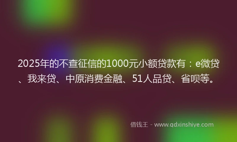 2025年的不查征信的1000元小额贷款有：e微贷、我来贷、中原消费金融、51人品贷、省呗等。