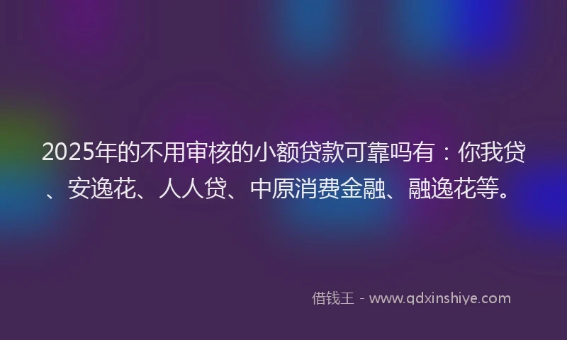 2025年的不用审核的小额贷款可靠吗有：你我贷、安逸花、人人贷、中原消费金融、融逸花等。