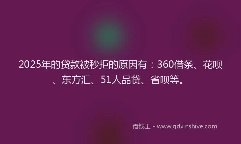 2025年的贷款被秒拒的原因有：360借条、花呗、东方汇、51人品贷、省呗等。