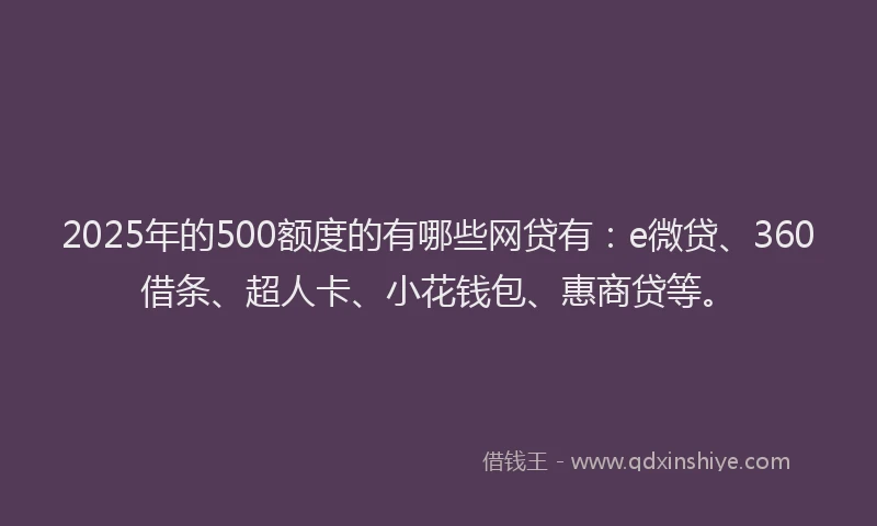 2025年的500额度的有哪些网贷有：e微贷、360借条、超人卡、小花钱包、惠商贷等。