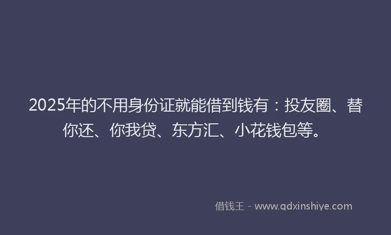 2025年的不用身份证就能借到钱有：投友圈、替你还、你我贷、东方汇、小花钱包等。
