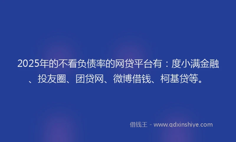 2025年的不看负债率的网贷平台有：度小满金融、投友圈、团贷网、微博借钱、柯基贷等。