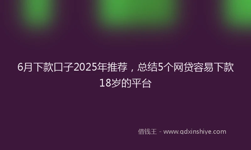 6月下款口子2025年推荐，总结5个网贷容易下款18岁的平台