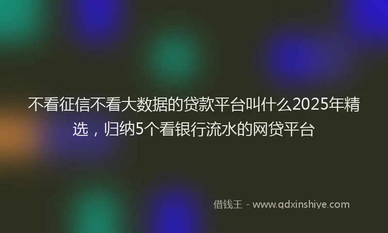 不看征信不看大数据的贷款平台叫什么2025年精选，归纳5个看银行流水的网贷平台