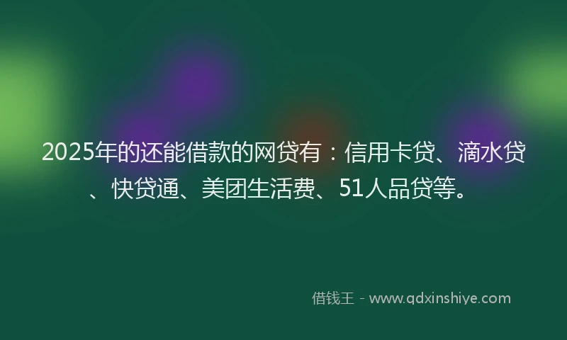 2025年的还能借款的网贷有：信用卡贷、滴水贷、快贷通、美团生活费、51人品贷等。