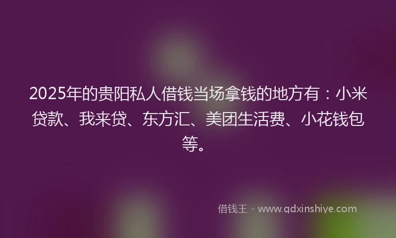 2025年的贵阳私人借钱当场拿钱的地方有：小米贷款、我来贷、东方汇、美团生活费、小花钱包等。