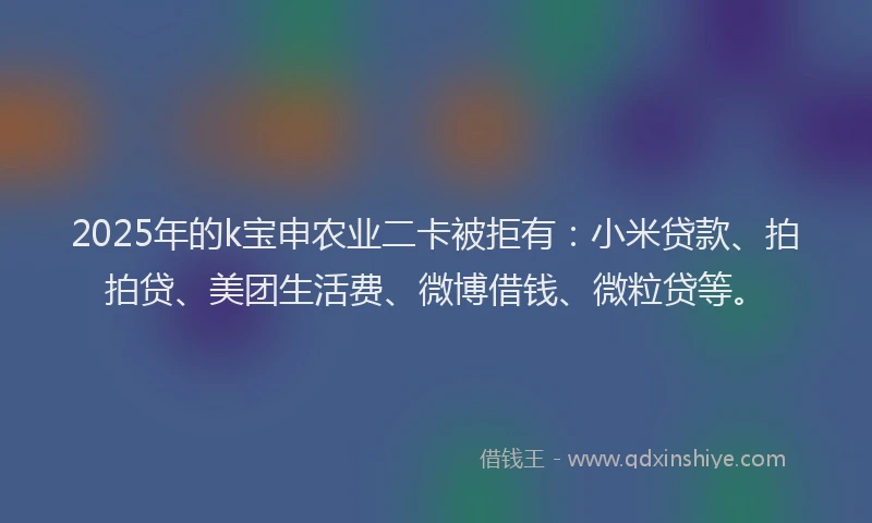 2025年的k宝申农业二卡被拒有：小米贷款、拍拍贷、美团生活费、微博借钱、微粒贷等。