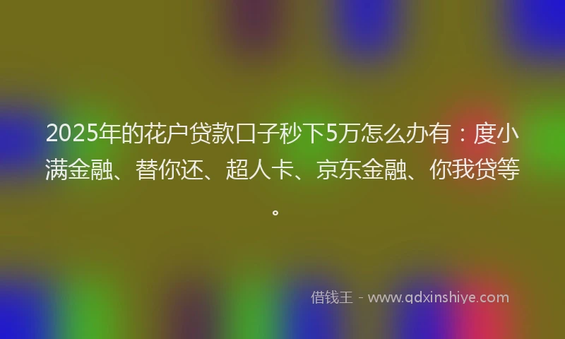 2025年的花户贷款口子秒下5万怎么办有：度小满金融、替你还、超人卡、京东金融、你我贷等。