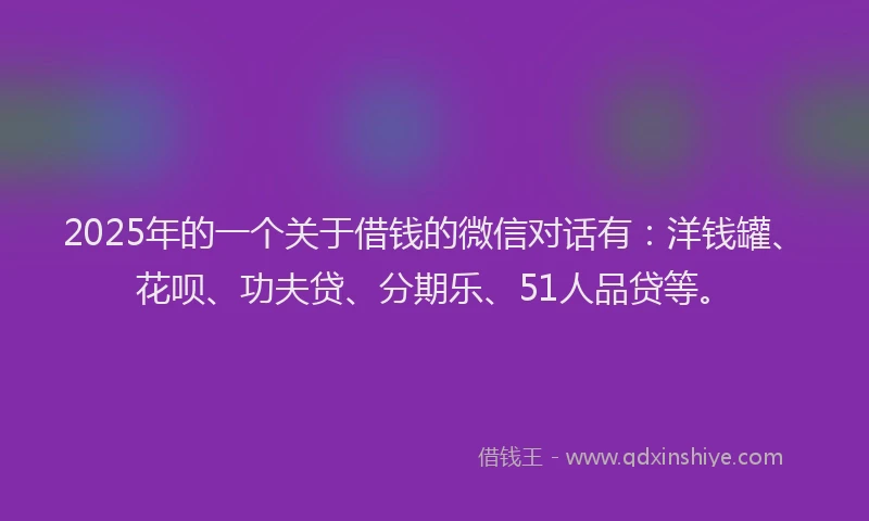2025年的一个关于借钱的微信对话有：洋钱罐、花呗、功夫贷、分期乐、51人品贷等。