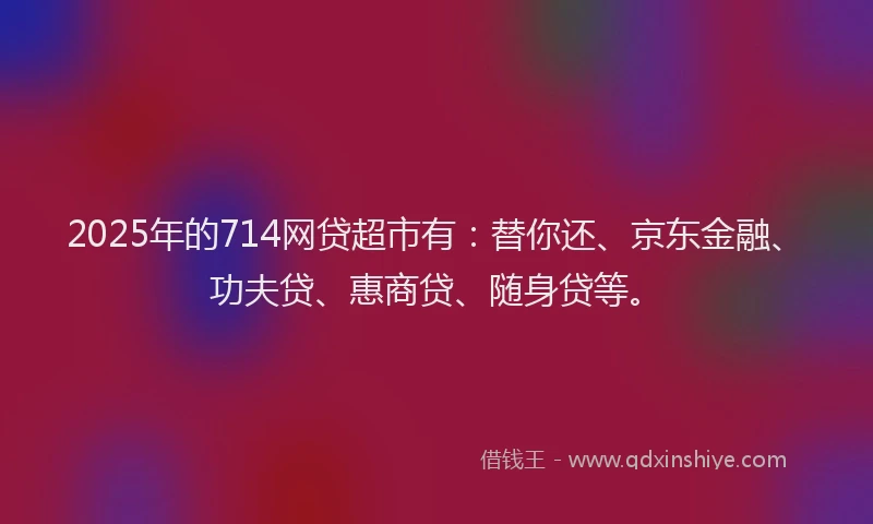 2025年的714网贷超市有：替你还、京东金融、功夫贷、惠商贷、随身贷等。