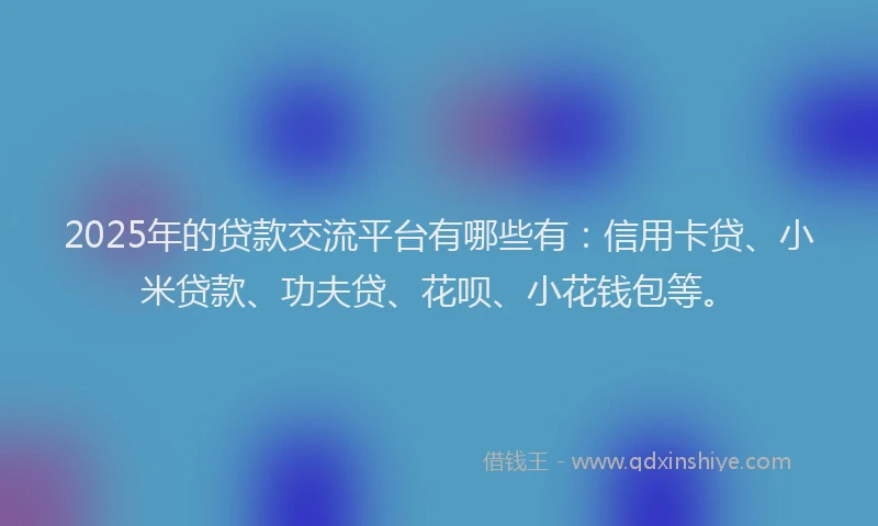 2025年的贷款交流平台有哪些有：信用卡贷、小米贷款、功夫贷、花呗、小花钱包等。