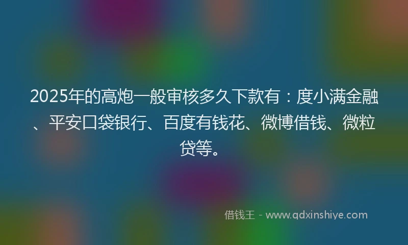 2025年的高炮一般审核多久下款有：度小满金融、平安口袋银行、百度有钱花、微博借钱、微粒贷等。