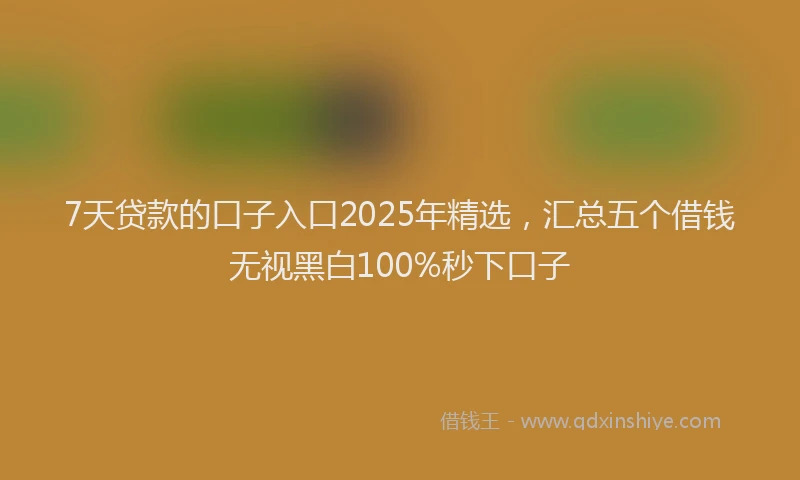 7天贷款的口子入口2025年精选，汇总五个借钱无视黑白100%秒下口子