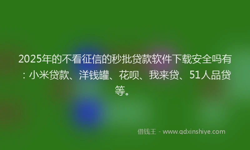 2025年的不看征信的秒批贷款软件下载安全吗有：小米贷款、洋钱罐、花呗、我来贷、51人品贷等。