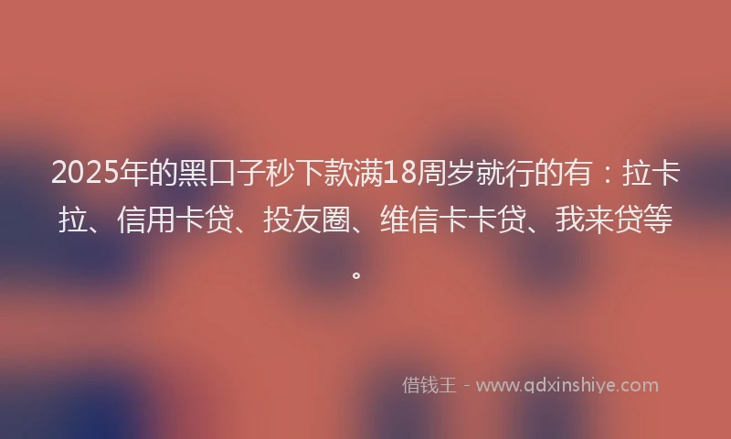 2025年的黑口子秒下款满18周岁就行的有：拉卡拉、信用卡贷、投友圈、维信卡卡贷、我来贷等。