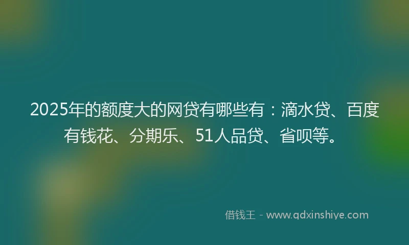 2025年的额度大的网贷有哪些有：滴水贷、百度有钱花、分期乐、51人品贷、省呗等。